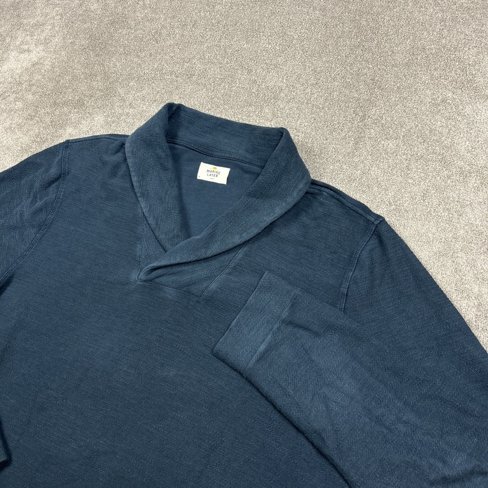 Marine Layer Shawl Collar Sweater Mens Large Blue Knit Pullover Slub Cotton